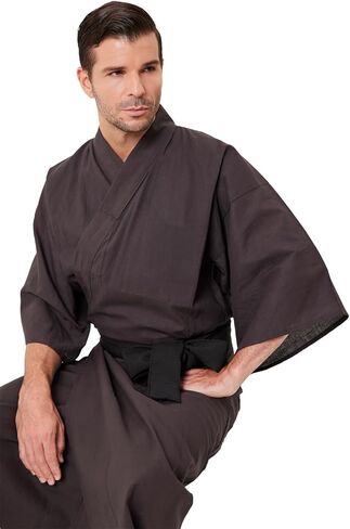 Koremono Mens Solid Brown Yukata, Lightweight Summer Robe, 100% Cotton, Made in Japan in Kuwait