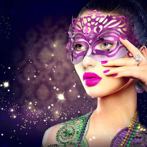 طقم زي تنكري مكون من 8 قطع من وشاح وشال ماردي جرا وشال ووشاح واكسسوارات تنكرية، زينة مع عصابة راس واقراط ماردي جرا وشال وقلادة وقناع للنساء لحفلات ماردي جرا التنكرية in Saudi Arabia
