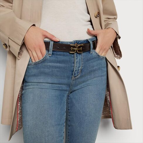 Sam Edelman Women's Slim Stitched Edge Double-e Plaque Buckle Belt in Kuwait