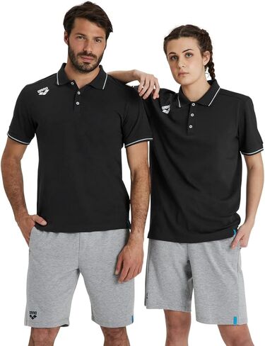 ARENA Unisex Team Solid Polo T-Shirt Short Sleeve Cotton Active Tee Regular Fit Athletic Top Gym Exercise Swimmers Training in Kuwait