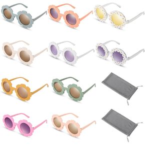AllReal 12 Pieces Round Flower Sunglasses Kids Cute Spring Summer Daisy Shaped Sunglasses with Velvet Bags for Girls Boy Easter Party Supplies, Fresh Color, Medium in Kuwait