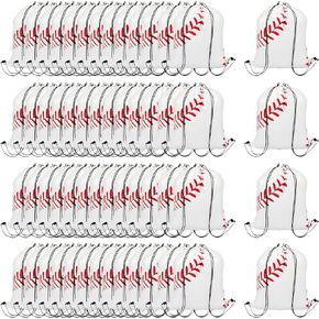 حقيبة ظهر برباط بيسبول 64 قطعة من CONEHOY - حقيبة ظهر برباط لصالة الألعاب الرياضية باللون الأبيض - حقائب هدايا برباط بيسبول للفصول البدنية ومستلزمات الحفلات الرياضية (13.3 × 15.8 بوصة) in Kuwait