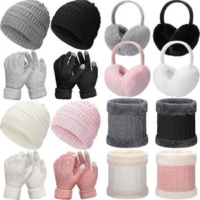 Suhine 16 Pcs Kids Winter Hat Gloves Earmuffs Set Including Beanie Winter Hat Touch Screen Mittens Neck Warmer Winter Outdoor Earmuffs for Boys and Girls Age 5-14 in Saudi Arabia