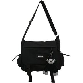 Large Capacity Unisex Shoulder Bags Japan Korean style Leisure Bags Waterproof Nylon Messenger Bags Black Oxford Book Bags (black) in Kuwait