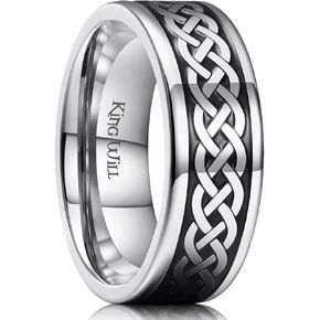 King Will Stainless Steel Wedding Band for Men - 8mm Black Silver Plated High Polished Inlay Celtic knot Ring for Everyday Wear Comfort Fit