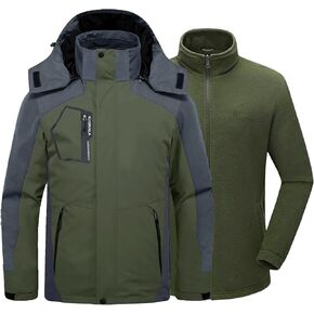 Kugnala Mens Winter Skiing Jacket 3 in 1 Waterproof Warm Snow Fleece Lining Coat Hooded Windproof Jacket S-3XL