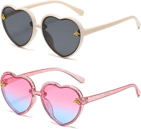 JINHUIBBA نظارات شمسية للأطفال على شكل قلب بإطار نحل لطيف للأعمار من 3 إلى 10 سنوات من الأشعة فوق البنفسجية 400 حماية أنيقة للصيف في الهواء الطلق in Kuwait