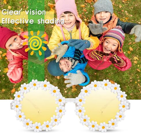 AllReal 12 Pieces Round Flower Sunglasses Kids Cute Spring Summer Daisy Shaped Sunglasses with Velvet Bags for Girls Boy Easter Party Supplies, Fresh Color, Medium in Kuwait
