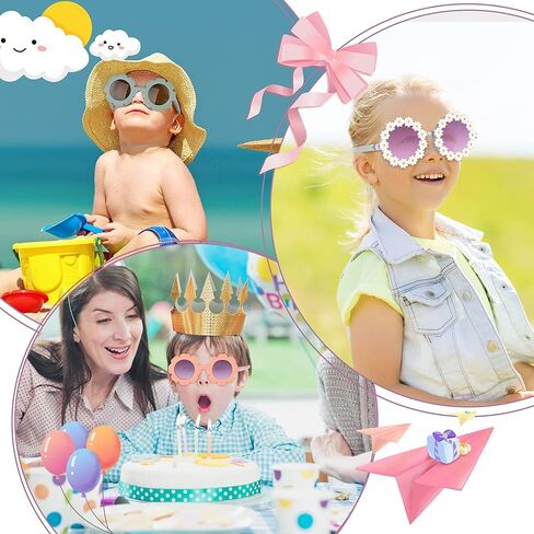 AllReal 12 Pieces Round Flower Sunglasses Kids Cute Spring Summer Daisy Shaped Sunglasses with Velvet Bags for Girls Boy Easter Party Supplies, Fresh Color, Medium in Kuwait