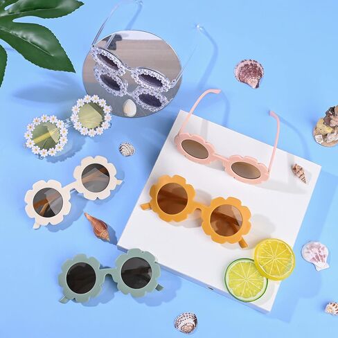 AllReal 12 Pieces Round Flower Sunglasses Kids Cute Spring Summer Daisy Shaped Sunglasses with Velvet Bags for Girls Boy Easter Party Supplies, Fresh Color, Medium in Kuwait