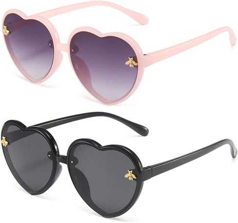 JINHUIBBA نظارات شمسية للأطفال على شكل قلب بإطار نحل لطيف للأعمار من 3 إلى 10 سنوات من الأشعة فوق البنفسجية 400 حماية أنيقة للصيف في الهواء الطلق in Kuwait