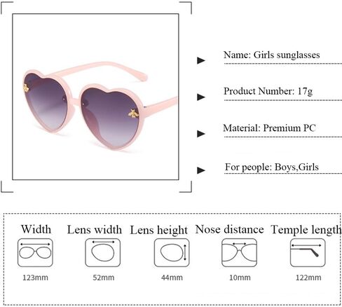 JINHUIBBA نظارات شمسية للأطفال على شكل قلب بإطار نحل لطيف للأعمار من 3 إلى 10 سنوات من الأشعة فوق البنفسجية 400 حماية أنيقة للصيف في الهواء الطلق in Kuwait