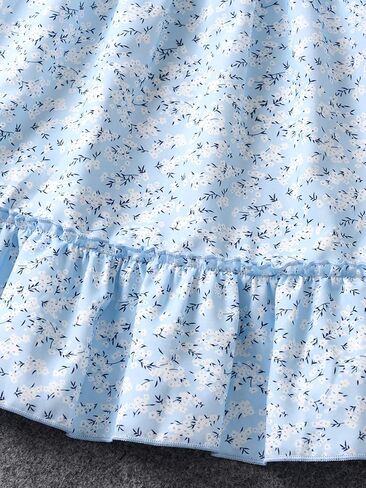 SOLY HUX Girl's Ditsy Floral Puff Short Sleeve A Line Midi Dress Ruffle Hem Square Neck Flared Swing Summer Dresses in Saudi Arabia