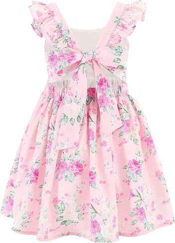 Flofallzique Floral Girls' Dress Summer Ruffle Flutter Sleeve Casual Tie Back Birtrhday Tea Party Toddler Boho Sundresses in Saudi Arabia