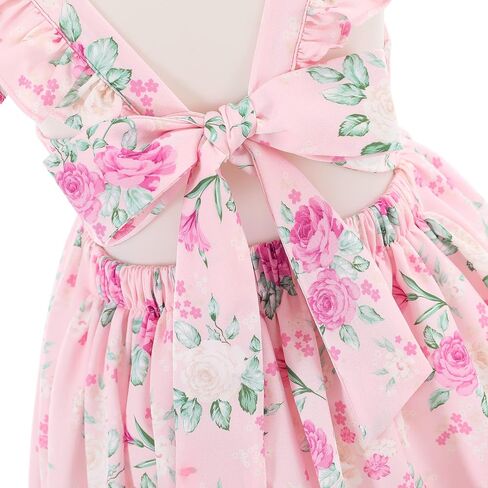 Flofallzique Floral Girls' Dress Summer Ruffle Flutter Sleeve Casual Tie Back Birtrhday Tea Party Toddler Boho Sundresses in Saudi Arabia