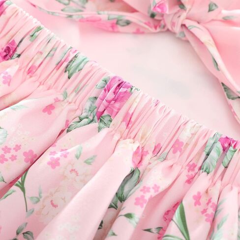 Flofallzique Floral Girls' Dress Summer Ruffle Flutter Sleeve Casual Tie Back Birtrhday Tea Party Toddler Boho Sundresses in Saudi Arabia
