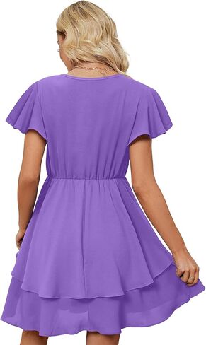 فساتين FAPPAREL بأكمام مكشكشة ورقبة على شكل حرف V فستان صيفي كاجوال للنساء ملابس ضيوف الزفاف in Kuwait