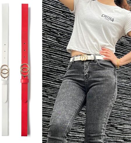 BAIHEHUA 2 Pack Women Leather Belt Waist Belts For Jeans Dress womens leather O Ring belt in Saudi Arabia