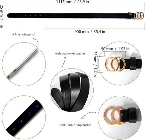 BAIHEHUA 2 Pack Women Leather Belt Waist Belts For Jeans Dress womens leather O Ring belt in Saudi Arabia