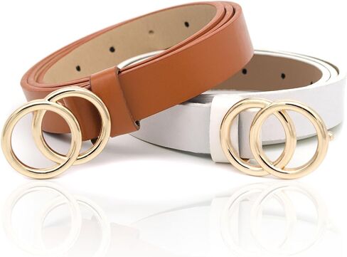 BAIHEHUA 2 Pack Women Leather Belt Waist Belts For Jeans Dress womens leather O Ring belt in Saudi Arabia