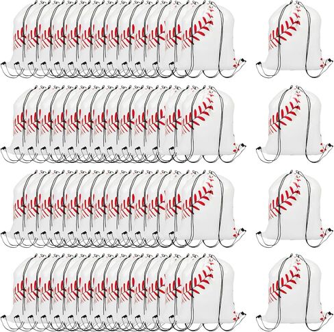 حقيبة ظهر برباط بيسبول 64 قطعة من CONEHOY - حقيبة ظهر برباط لصالة الألعاب الرياضية باللون الأبيض - حقائب هدايا برباط بيسبول للفصول البدنية ومستلزمات الحفلات الرياضية (13.3 × 15.8 بوصة) in Kuwait