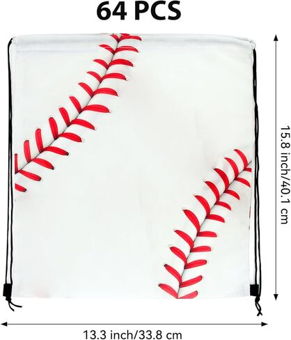 حقيبة ظهر برباط بيسبول 64 قطعة من CONEHOY - حقيبة ظهر برباط لصالة الألعاب الرياضية باللون الأبيض - حقائب هدايا برباط بيسبول للفصول البدنية ومستلزمات الحفلات الرياضية (13.3 × 15.8 بوصة) in Kuwait
