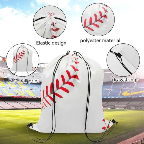 حقيبة ظهر برباط بيسبول 64 قطعة من CONEHOY - حقيبة ظهر برباط لصالة الألعاب الرياضية باللون الأبيض - حقائب هدايا برباط بيسبول للفصول البدنية ومستلزمات الحفلات الرياضية (13.3 × 15.8 بوصة) in Kuwait