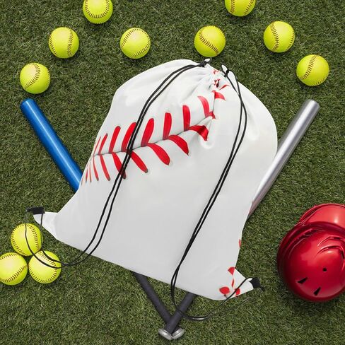 حقيبة ظهر برباط بيسبول 64 قطعة من CONEHOY - حقيبة ظهر برباط لصالة الألعاب الرياضية باللون الأبيض - حقائب هدايا برباط بيسبول للفصول البدنية ومستلزمات الحفلات الرياضية (13.3 × 15.8 بوصة) in Kuwait