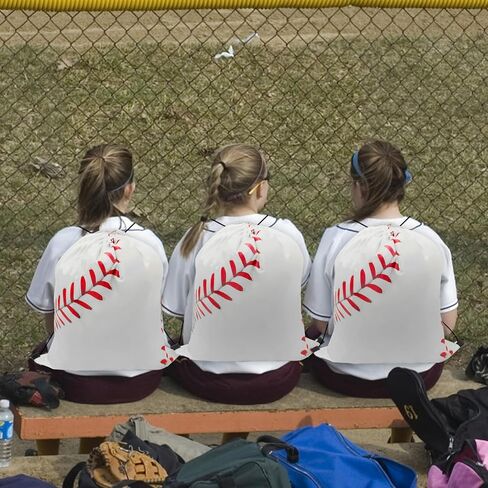 حقيبة ظهر برباط بيسبول 64 قطعة من CONEHOY - حقيبة ظهر برباط لصالة الألعاب الرياضية باللون الأبيض - حقائب هدايا برباط بيسبول للفصول البدنية ومستلزمات الحفلات الرياضية (13.3 × 15.8 بوصة) in Kuwait