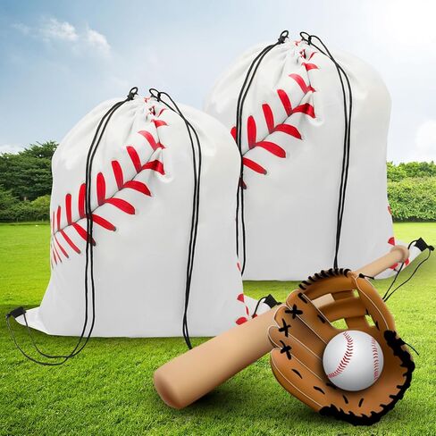 حقيبة ظهر برباط بيسبول 64 قطعة من CONEHOY - حقيبة ظهر برباط لصالة الألعاب الرياضية باللون الأبيض - حقائب هدايا برباط بيسبول للفصول البدنية ومستلزمات الحفلات الرياضية (13.3 × 15.8 بوصة) in Kuwait