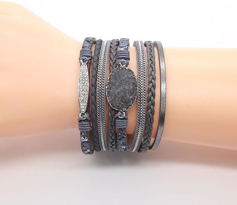 Long tiantian Leather Wrap Bracelets for Women Trendy Pulseras para Mujer Multi-Layer Stackable Cuff Bracelet Boho Jewelry for Women Gifts for Women in Saudi Arabia