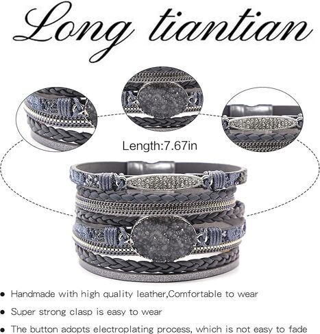 Long tiantian Leather Wrap Bracelets for Women Trendy Pulseras para Mujer Multi-Layer Stackable Cuff Bracelet Boho Jewelry for Women Gifts for Women in Saudi Arabia