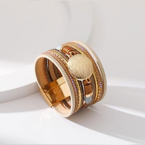 Long tiantian Leather Wrap Bracelets for Women Trendy Pulseras para Mujer Multi-Layer Stackable Cuff Bracelet Boho Jewelry for Women Gifts for Women in Kuwait