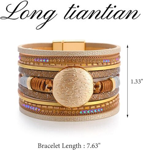 Long tiantian Leather Wrap Bracelets for Women Trendy Pulseras para Mujer Multi-Layer Stackable Cuff Bracelet Boho Jewelry for Women Gifts for Women in Kuwait