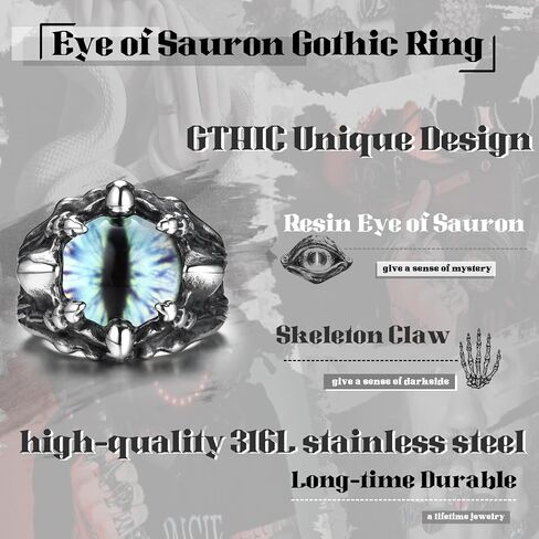 GTHIC Stainless Steel Gothic Red Yellow Gray Evil Eye Ring For Men Women Punk Dragon Claw Biker Rings Jewelry Gift Size 5-15.5 in Saudi Arabia