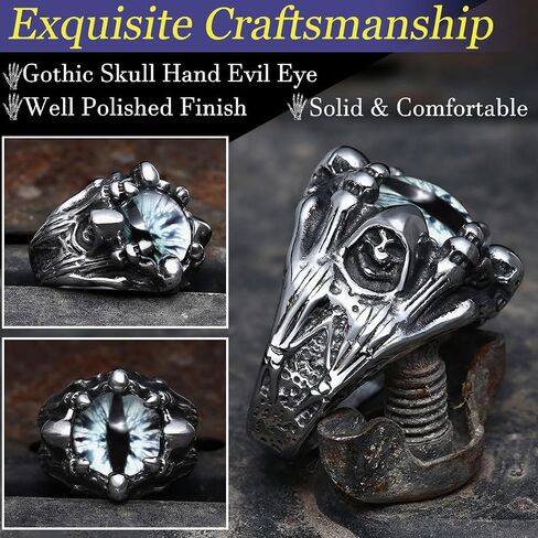 GTHIC Stainless Steel Gothic Red Yellow Gray Evil Eye Ring For Men Women Punk Dragon Claw Biker Rings Jewelry Gift Size 5-15.5 in Saudi Arabia