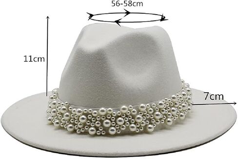 قبعة فيدورا النسائية العصرية ذات حافة واسعة من اللباد بنما الكلاسيكية مع شريط من اللؤلؤ in Kuwait