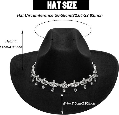 قبعة رعاة البقر الكلاسيكية من حجر الراين ذات حافة واسعة ورأى قبعات راعية البقر الغربية قبعات فيدورا لموسيقى الجاز in Kuwait