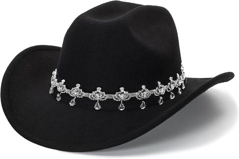 قبعة رعاة البقر الكلاسيكية من حجر الراين ذات حافة واسعة ورأى قبعات راعية البقر الغربية قبعات فيدورا لموسيقى الجاز in Kuwait