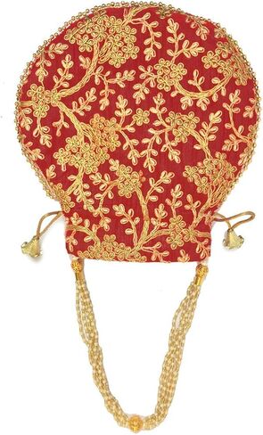 Potli Bag For Women Ethnic Designer Embroidery Work Batwa Pearls Handle With Intricate in Kuwait
