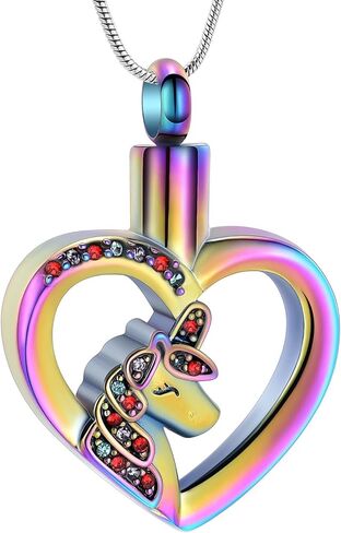 Cremation Jewelry Unicorn Heart Charm Pendant Necklace Cremation Urns Jewelry Ashes Keepsake Stainless Steel Crystal Pendant in Kuwait
