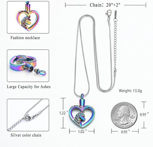 Cremation Jewelry Unicorn Heart Charm Pendant Necklace Cremation Urns Jewelry Ashes Keepsake Stainless Steel Crystal Pendant in Kuwait