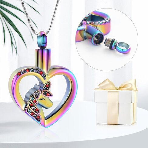 Cremation Jewelry Unicorn Heart Charm Pendant Necklace Cremation Urns Jewelry Ashes Keepsake Stainless Steel Crystal Pendant in Kuwait