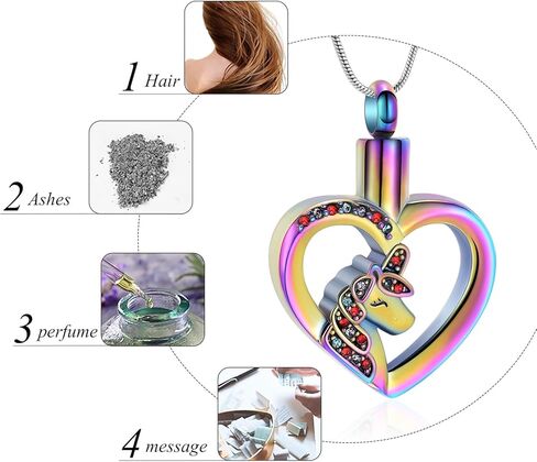 Cremation Jewelry Unicorn Heart Charm Pendant Necklace Cremation Urns Jewelry Ashes Keepsake Stainless Steel Crystal Pendant in Kuwait