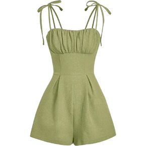 SHENHE Women's Spaghetti Strap Tie Shoulder Ruched Bust Cute Summer Romper Short Jumpsuit in Saudi Arabia