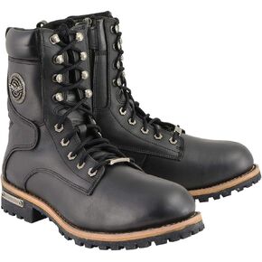 Milwaukee Leather MBM9095W Men's Classic Black ‘Wide Width’ Lace-Up Logger Boots with Side Zipper - 9.5W in Saudi Arabia