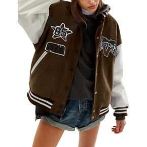 SEL NATURAL Bomber البيسبول سترة زر أسفل إلكتروني طباعة سترة رياضية يندبروف معطف مبطن دافئ Y2K للجنسين in Kuwait