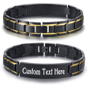 VNOX Personalized Stainless Steel Link Bracelet for Men Elegant Two-Tone Square Link Chain Bracelet for Men Dad Wristband Adjustable