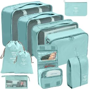 10 PCS Travel Packing Organizers, Luggage Organizers for Suitcase Set, Travel Packing Cubes for Suitcase Lightweight Travel Essential Bag with Large Toiletries Bag for Clothes Shoes in Saudi Arabia