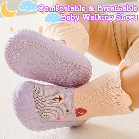 FWUNYVN 1 Pair Baby Sock Shoes Non-Slip Toddler Walking Shoes Breathable Infant Shoes Soft Rubble Sole Newborn Shoes Boys Girls in Saudi Arabia